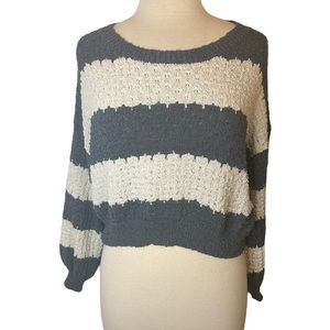 Altar'd State Women's Blue and White Big Striped Comfy Sweater Size Small